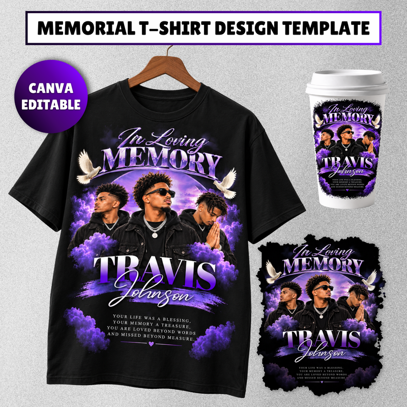 Memorial T-Shirt Canva Template, Purple Heavenly In Loving Memory, Celebration of Life Design