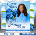 Blue Roses Funeral Program Template: 8-Page Memorial (Canva, PDF Download)