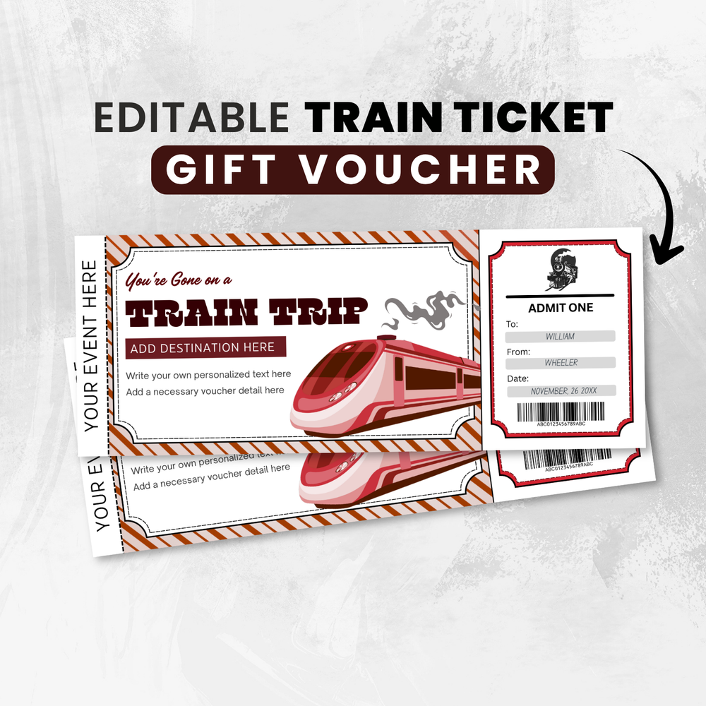 Editable Train Ticket Gift Voucher, Printable Boarding Pass (Digital Download)