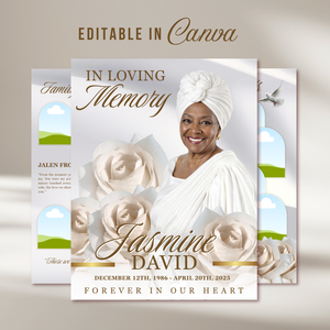 White Gold Funeral Program Template: 8-Page Memorial Program