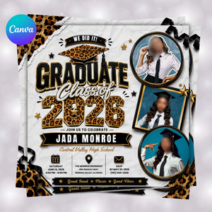 Editable Leopard Graduation Invitation Flyer, Graduation Party, Class Of 2026 Flyer, Graduate Flyer, Graduation Invitation Template