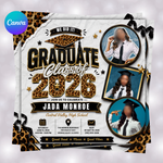 Editable Leopard Graduation Invitation Flyer, Graduation Party, Class Of 2026 Flyer, Graduate Flyer, Graduation Invitation Template