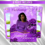 Purple Roses Funeral Program Template: Celebration of Life (Canva, 8 Pages, Digital Download)
