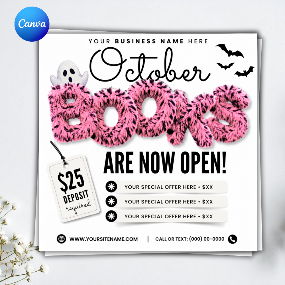 October Booking Flyer, October Books Open Flyer, Hair Nails Wig Install Flyer, Salon Flyer, Editable Canva Template