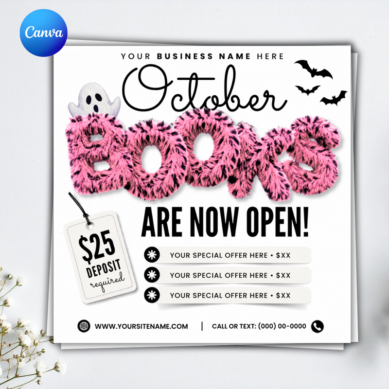 October Booking Flyer, October Books Open Flyer, Hair Nails Wig Install Flyer, Salon Flyer, Editable Canva Template