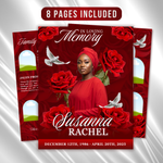 Red Roses Funeral Program Template: Celebration of Life (Canva, 8 Pages, Digital Download)