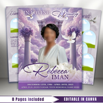 Purple Roses Funeral Program Template: 8-Page Memorial, Celebration of Life (Canva, PDF Download)