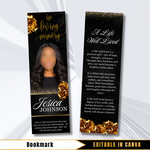 Black & Gold Memorial Bookmark Template: Funeral Keepsake (Canva PDF)