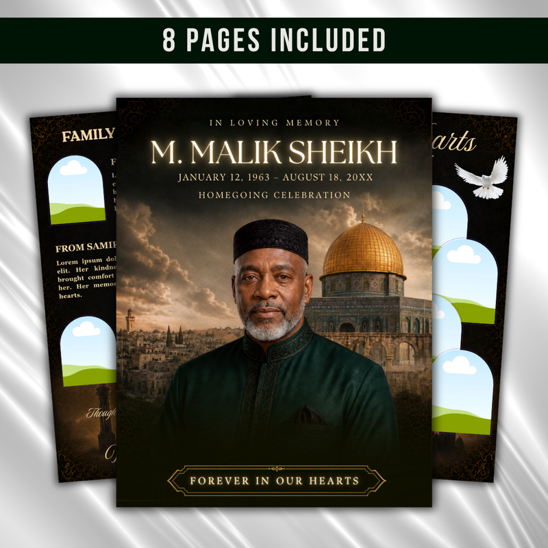 Muslim Funeral Program Template: 8-Page Memorial, Celebration of Life (Canva, PDF Download)