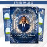 Blue & White Funeral Program Template: 8-Page Memorial (Canva PDF)