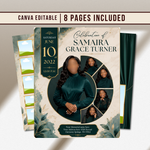 Green & Gold Funeral Program Canva Template |8 Page Memorial Booklet