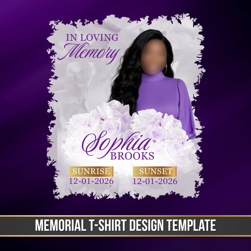 Purple Roses, Memorial T-Shirts Template, In Loving Memory, Funeral Background, Funeral Celebration, Canva