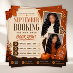 September Booking Flyer, Fall Booking Flyer, September Books Open Flyer, Hair Nails Wig Install Flyer, Salon Flyer, Editable Canva Template