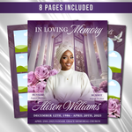 Purple Floral Funeral Program Template, 8-Page Memorial (Canva, PDF)