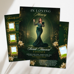 Green & Gold Funeral Program Template: 8-Page Memorial (Canva, 17x11 Digital Download)