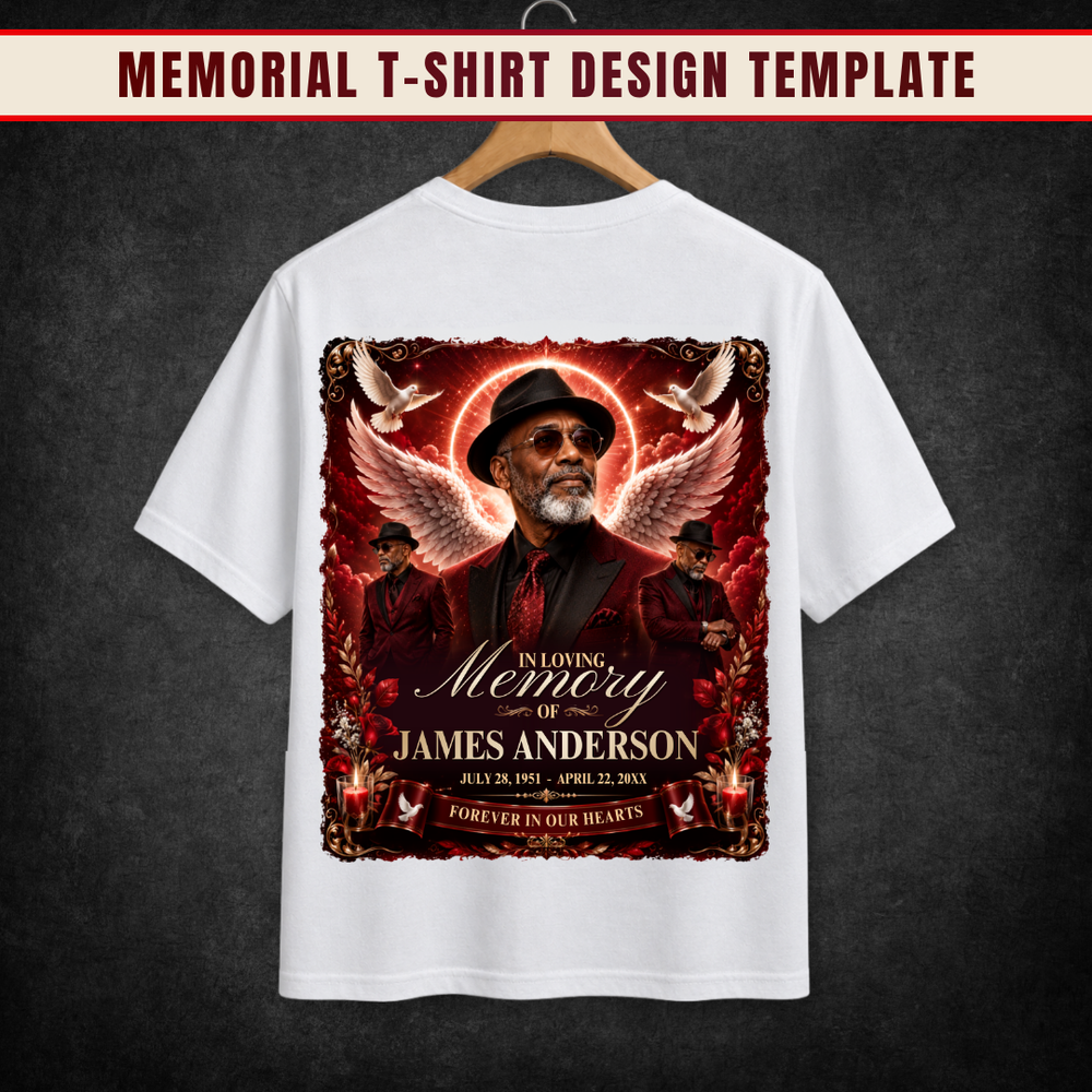 Memorial T-Shirts Template, In Loving Memory, Funeral Background, Funeral Celebration, Canva