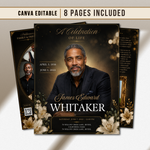 Elegant Funeral Program Canva Template | Gold Theme | 8 Page Memorial Booklet