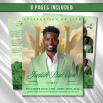 Light Green Clouds Funeral Program Template: 8-Page Memorial (Canva Editable, Digital Download 17x11