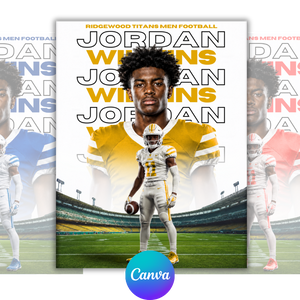 Football Game Day Flyer – Gold Stadium & Player Name – editable Canva template, main preview