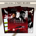 Red Sports Car & Heaven Clouds 8-Page Funeral Program Canva template, cover preview