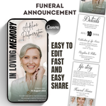 Memorial Announcement Canva Template | Editable Funeral Invitation | Celebration of Life with Photo