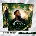 Green & Gold Funeral Program Template: 8-Page Memorial (Canva PDF)