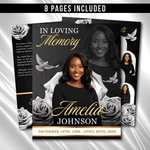 Black & Gold Funeral Program Template: 8-Page Memorial (Canva Editable Digital Download)