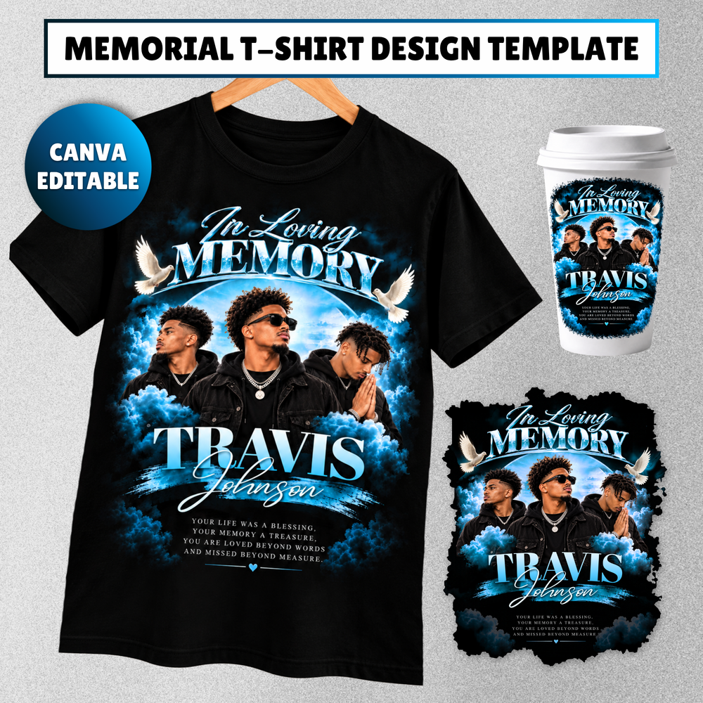 Memorial T-Shirt Canva Template, Blue Heavenly In Loving Memory, Celebration of Life Design (Copy)