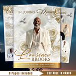 White Roses Funeral Program Template: 8-Page Memorial, Celebration of Life (Canva, PDF Download)