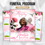 Pink Rose Floral Funeral Program Template, 8-Page Memorial (Canva, PDF)