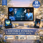Blue & Black Funeral Slideshow Template, Celebration of Life (Canva, 30 Slides, MP4)