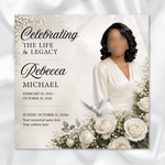 White & Black Funeral Announcement Flyer: Editable Canva Template (Digital Download)