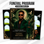 Green & Gold Floral Funeral Program Template, 8-Page Memorial (Canva, PDF)