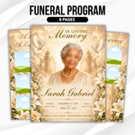 Cream & Beige Floral Funeral Program Template, 8-Page Memorial (Canva, PDF)