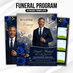 Blue & Gold Funeral Program Template, 8-Page Memorial (Canva, PDF)