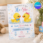 EDITABLE Rubber Duckie Gender Reveal Invitation, Waddle It Be Invite, Baby Boy Or Girl, Printable Spring Party Template, He Or She