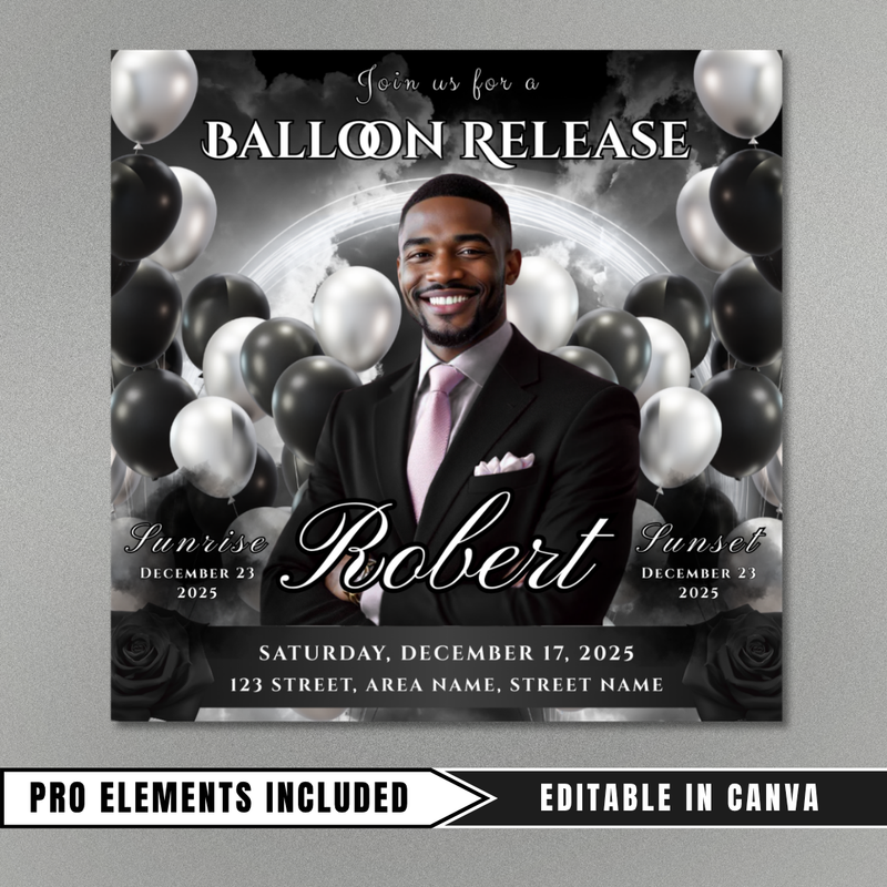 Balloon Release Memorial Flyer: Editable Canva Template (Digital Download)