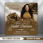 Brown Roses Funeral Announcement Flyer: Obituary, Celebration of Life (Canva Template PDF)