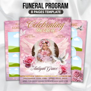 Baby Girl Funeral Program Template, 8-Page Memorial (Canva, PDF)