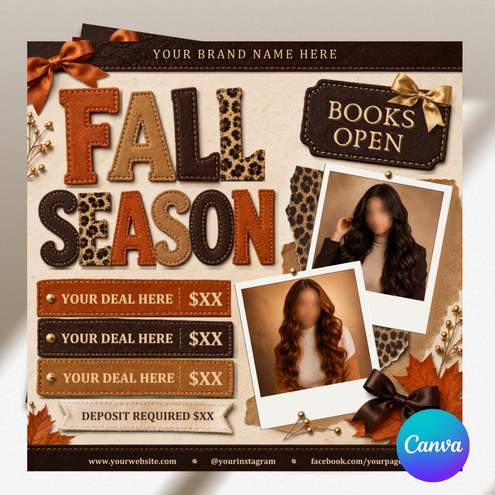 September Booking Flyer, Fall Booking Flyer, September Books Open Flyer, Hair Nails Wig Install Flyer, Salon Flyer, Editable Canva Template