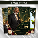 Green & Gold Funeral Program Template: 8-Page Memorial (Canva PDF)