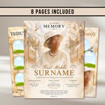 White Gold Funeral Program Template: 8-Page Memorial Program