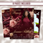 Maroon Roses Funeral Program Template: 8-Page Memorial (Canva PDF)