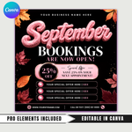 September Booking Flyer, Fall Booking Flyer, September Books Open Flyer, Hair Nails Wig Install Flyer, Salon Flyer, Editable Canva Template