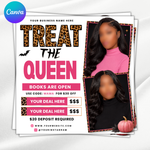 October Booking Flyer: Treat the Queen Halloween Lash Hair Nails MUA Template (DIY Canva, Digital Download)