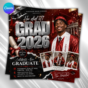 Graduation Flyer 2026 Red Invitation Template, High School College Graduation Party Invite, DIY Text, Instant Download