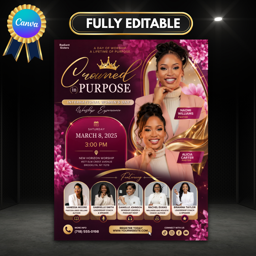 Women’s Conference Flyer Template, Annual Womens Day Flyer, International Women’s Day Church, Ministry Event Poster Editable Canva