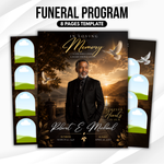 Black & Gold Floral Funeral Program Template, 8-Page Memorial (Canva, PDF)
