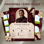Red Funeral Program Canva Template | 8 Page Memorial Booklet