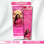 Pink Roses Memorial Bookmark Template: Funeral Keepsake (Canva PDF)